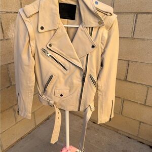Women's Cream Leather Biker Jacket